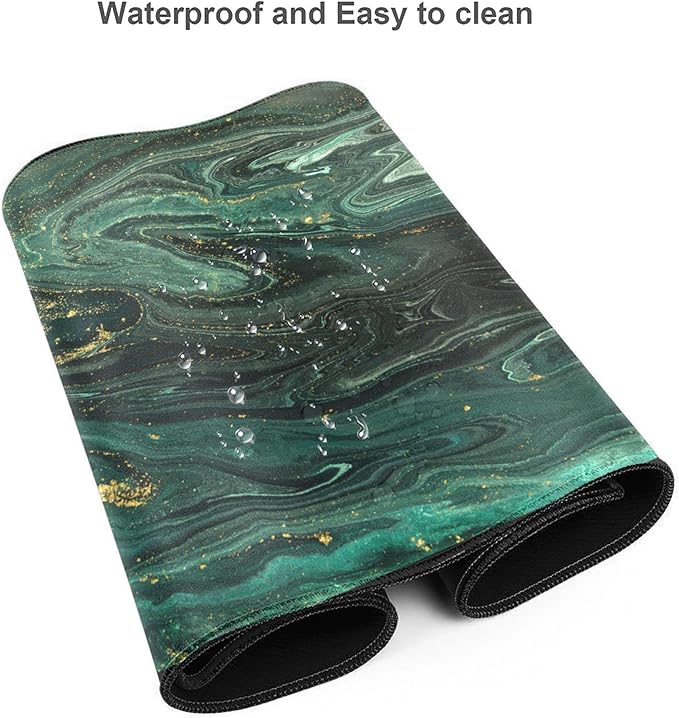 Desk Mat,Green Gold Liquid Marble Extended Gaming Mouse Pad for Office Work & Game,Computer Keyboard Mouse Mat Desk Non-Slip Rubber Base Large Mousepad with Stitched Edges, 31.5x15.7inch