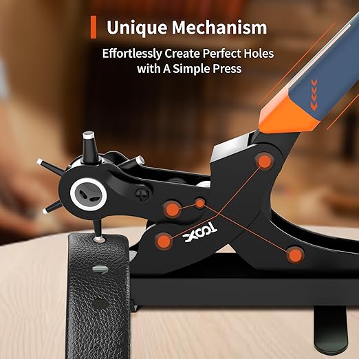 XOOL Revolving Punch Plier Kit, Leather Hole Punch Set for Belts, Watch Bands, Straps, Dog Collars, Saddles, Shoes, Fabric, DIY Home or Craft Projects, Heavy Duty Rotary Puncher, Multi Hole Sizes Make