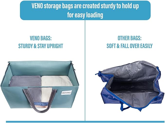 VENO 10 Pack Moving Bags, Comforter and Blanket Storage Bags for Closet, Moving Boxes, Boxes with Lids Alternative, College Dorm Packing Supplies, Foldable Heavy-Duty Tote (Shiny Light Blue, 10 Pack)