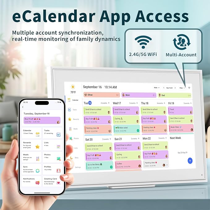 Canupdog 15.6 Inch Digital Calendar, Electronic Planner & Chore Chart with 1920x1080P IPS Touchscreen, Task Rewards System, Interactive Display for Family Schedules, Christmas Gifts for Women Mom