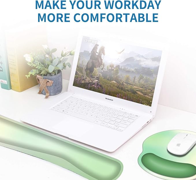 Ergonomic Keyboard Mouse Pad Wrist Rest Support Set for Laptop/Computer/Desktop,Memory Foam Hand Rest Wrist Cushion for Gaming/Office,Lightweight Comfortable & Pain Relief (Yellow Green)