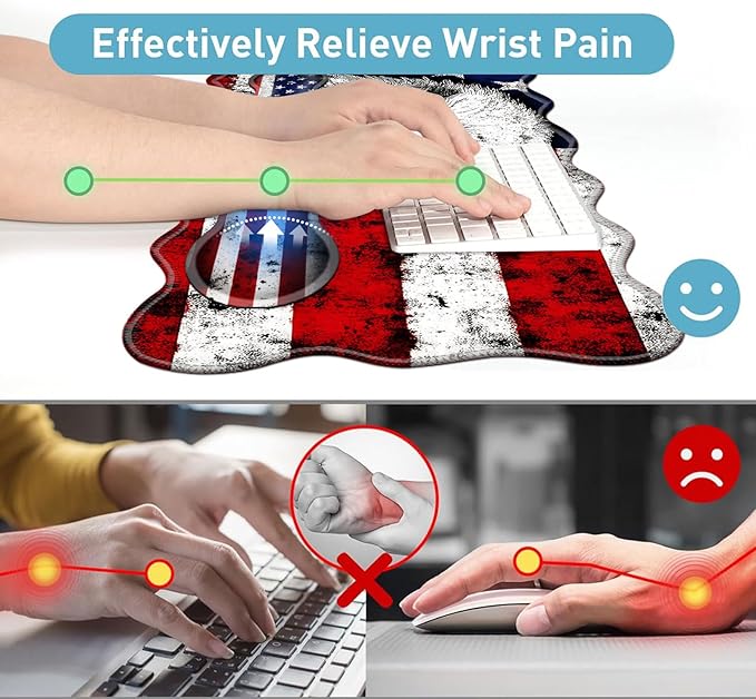 Large Mouse Pad and Keyboard Wrist Rest, Desk Pad for Keyboard and Mouse, 4-in-1 Large Gaming Mouse Pad with Wrist Support, Desk Mat for Home Office Study Game-Bald Eagle American Flag