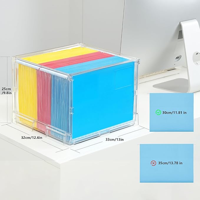 MUKAI File Organizer Box with Lid, Collapsible File Folder Organizer with Slide, Hanging File Folder Box, for Office Document Storage with Desktop organizer (3)