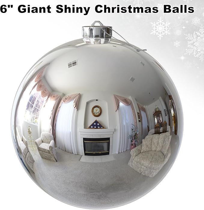 Silver 6.0" Extra Large Christmas Balls - Christmas Tree Decoration Ornaments Shatterproof Hanging Shiny Balls for Birthday Holiday Wedding Decorations Set of 2pcs