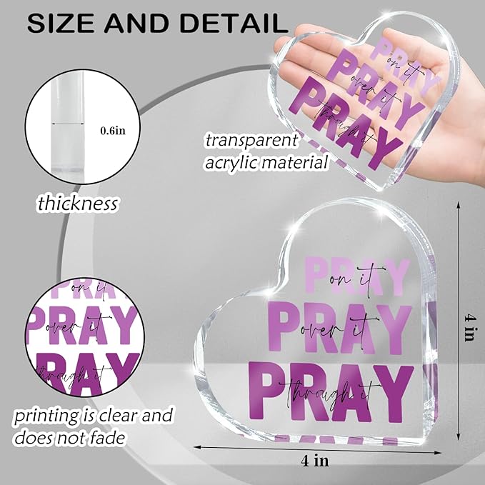 Purple Christian Gifts for Women, Religious Plaques Christian Woman Decor Gifts, Pink Room Accessories - Modern Home Office Room Bathroom Bedroom, Pray On It Over It Acrylic Sign