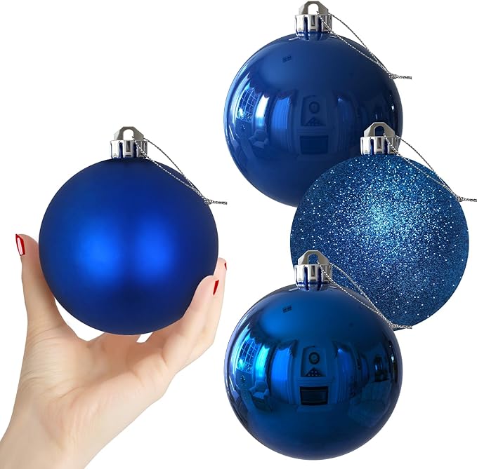 Royal Blue 4.0" Large Christmas Balls - Christmas Tree Decoration Ornaments Shatterproof Hanging Balls for Birthday Halloween Holiday Wedding Decorations Set of 4pcs