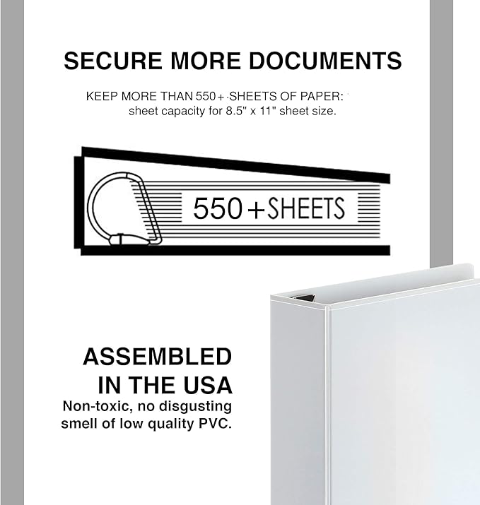 3 Ring Binder, 3" Professional Angle D-Rings, Presentation Folder for Standard Pages with Inside Pockets, Customizable Clear View White Binder (6 Pack)