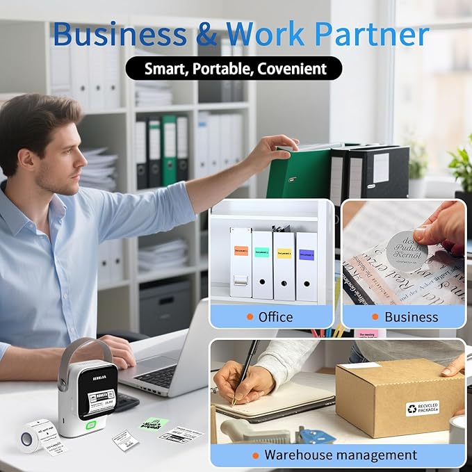 Rongta Bluetooth Label Maker Machine with Tape, Thermal Label Printer for Office, Small Business Essentials, Home Organization, Portable Inkless Sticker Label Maker with 2x1.18 inch Labels-150pcs