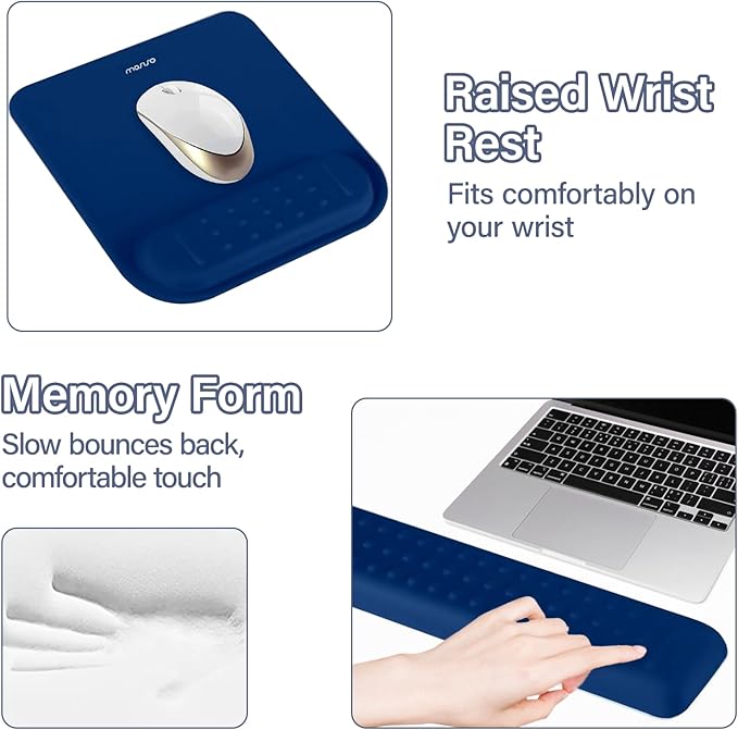 MOSISO Computer Keyboard Stand&Wrist Rest Support for Keyboard &Mouse Pad Set, Ergonomic Massage Wrist Rest Set, Easy Typing Working Acrylic Clear Stand for Office Home, Navy Blue