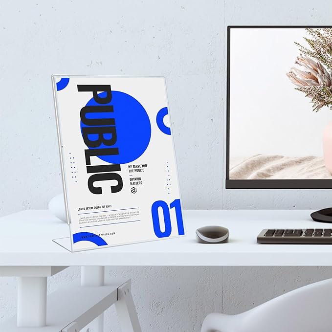 12 Pack Acrylic Sign Holder 8.5 x 11 Slant Back Acrylic Stands for Display Plexiglass Clear Acrylic Display Stands for Ad Frame, Picture Photo Frames, Promotions, Restaurants, Office, Store