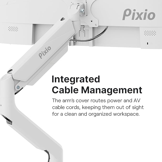 Pixio PS2S White Ultrawide Heavy-Duty Premium Single Monitor Arm Stand Desk Mount - Fits up to 49 inches Monitors, Weights up to 39lbs Flat / 31lbs Curved, Compatible with VESA 75x75 100x100mm