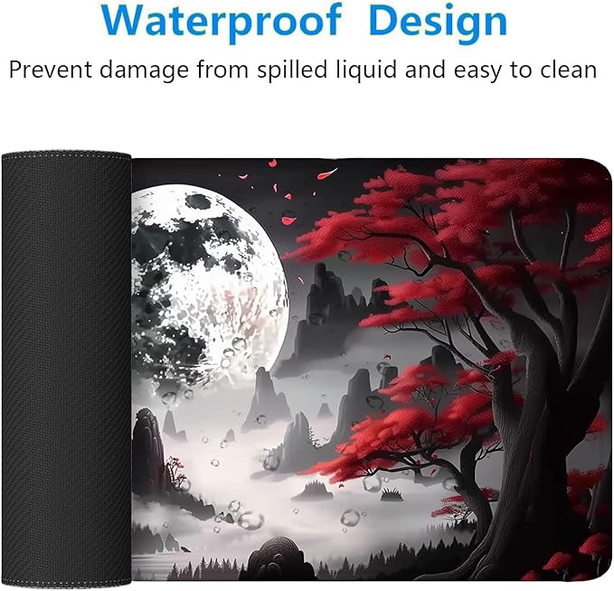 Red Moon - Extended Gaming Mouse Pad Mat with Stitched Edge Non-Slip Base - 31.5"x11.8" for Office, Home and Laptop