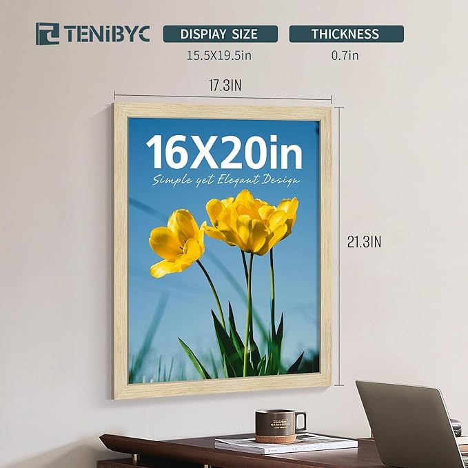 16x20 Picture Frames Set - 3 Pack - Natural Oak Wood - Tempered Glass - Display Family Photos, Wall Gallery, Posters & Puzzles - Home Decor