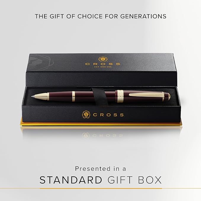Cross Bailey Light Refillable Rollerball Pen Presented in a Everyday Gift Box - Medium Point, Black Ink, Polished Burgundy