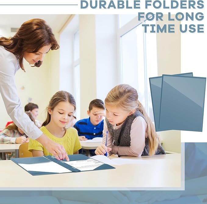 Henoyso 18 Pcs Plastic Folder with Clear Front Pocket and 3 Prong Plastic Folders with Card Slot Pocket Folders with Prongs for School Office (Navy Blue)