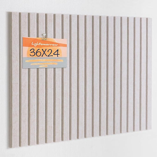 Bulletin Board, 36 x 24 inches Felt Board Decorative Pin Board, 3' x 2' Cork Board Alternative for Wall, Foldable Photo Board with 20 Pushpins - Oatmeal Stripes