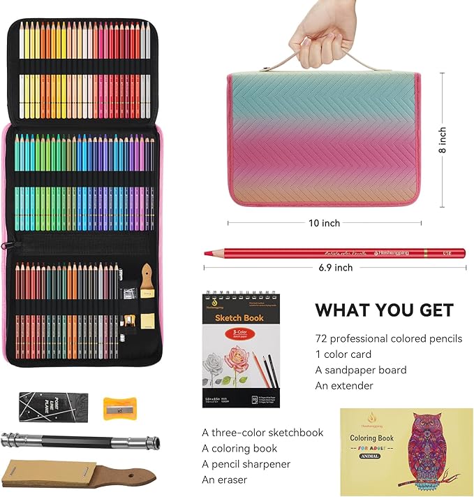 Heshengping 72 Color Artist Colored Pencils Set for Adult Coloring Books, Soft Core, Professional Numbered Art Supplies Drawing kit for Coloring Sketching Blending Crafting, Gift for Beginners Teens