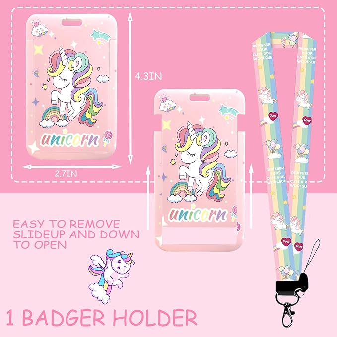 Unicorn cute School Supplies Kawaii Stationery Present Set , Including Ballpoint Pens, Pencil Case, ID Badge Holder, Stickers, Key Chain, A5 Notebook, Bookmark, Eraser, Ruler for Girls Teens