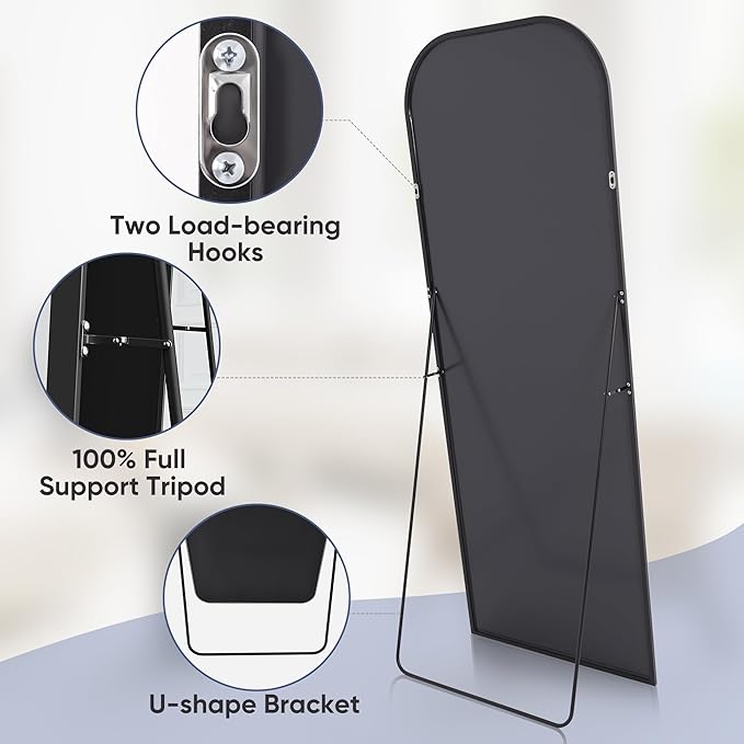 Antok Full Length Mirror, 71"x27" Floor Mirror Freestanding, Arched Floor Standing Large Mirrors Full Body Mirror with Stand for Bedroom, Hanging Mounted Mirrors for Living Room, Black