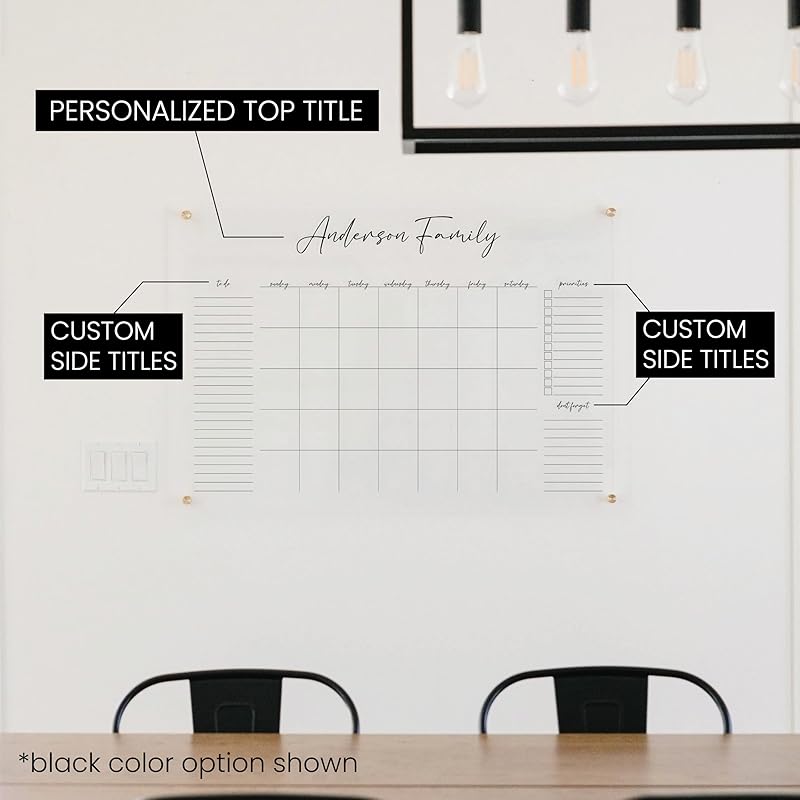 Personalized Clear Acrylic Calendar for Wall, Calendar Whiteboard for Wall, Dry Erase Wall Calendar, Wall Calendar Organizer System for Home (Cursive, Blush, 38"W x 26"H)