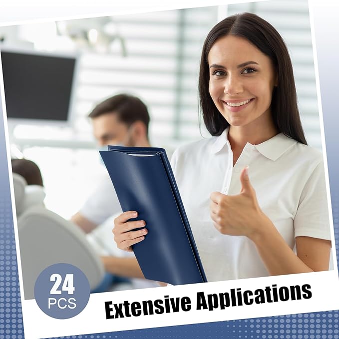 Teling 24 Pcs Report Covers with 3 Prong Fasteners Clear Front Presentation Folders Frame View Poly Report Folder Presentation Binder for Paper Document School Office (Dark Blue)