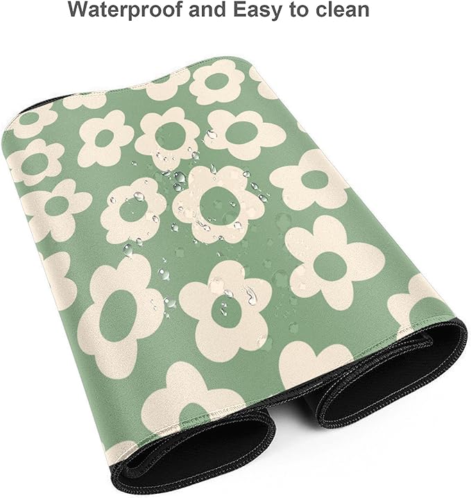 Desk Mat,Vintage Groovy Flowers Extended Gaming Mouse Pad for Office Work & Game,Computer Keyboard Mouse Mat Desk Non-Slip Rubber Base Large Mousepad with Stitched Edges, 31.5x15.7inch