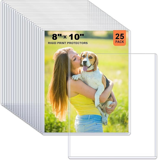 Ndsox 25 Pack 8" x 10" Rigid Print Protectors Clear Hard Plastic Sheet Protectors Top Loading for Photographs, Photo Papers, Posters, Prints, Birth Certificates, Heavy Duty No-Hole Rigid Photo Sleeves