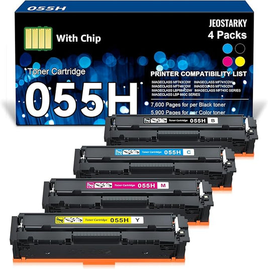 055 High Capacity Toner Cartridge Replacement for Canon 055H 055 Toner Cartridges Set for Canon MF743Cdw Ink Color imageCLASS MF743Cdw MF741Cdw MF741C MF743C Printer (4 Pack)
