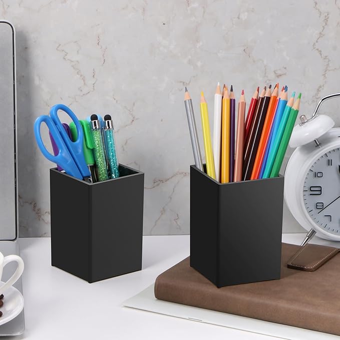 10Pack Black Acrylic Pen Holder, Desktop Pencil Organizer Makeup Brush Holder Acrylic Pencil Cup Stationery Pencil Holder for Desk Office Pen Organizer