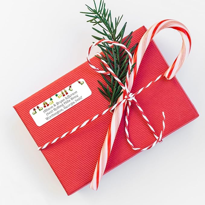Whimsical Elf Shoes Rolled Address Labels / 250 Personalized Return Address Labels/Designer Address Stickers in Elegant Plastic Dispenser
