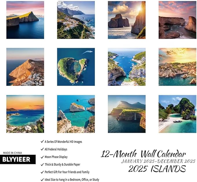 2025 Wall Calendar,Islands Monthly Wall Calendar, 12" x 24" Open,Family Planner Calendar,Home & Office Organizer,Hangable