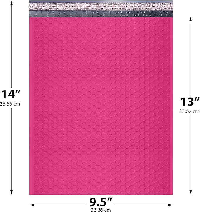 Hot Pink 10x13 Inch Poly Bubble Mailers |Self Seal Padded Envelopes for Thick books | Air Cushioned Bubble Mailer | Usable Size 9.5x13 | Waterproof Lightweight Mailing Shipping Bags | 200 Pack Bulk
