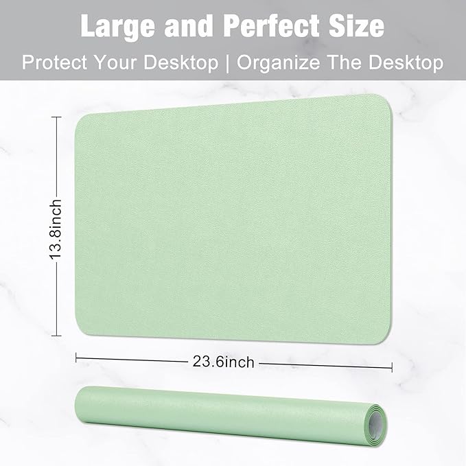 Hsurbtra Desk Pad, 23.6" x 13.8" PU Leather Desk Mat, M Extended Mouse Pad, Waterproof Desktop Blotter Protector, Non-Slip Ultra Thin Small Laptop Keyboard Writing Mat for Office Home, Lake Green