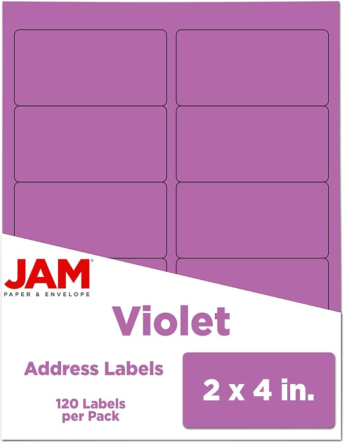 JAM PAPER Shipping Address Labels - Standard Mailing - 2 x 4 - Violet - 120/Pack