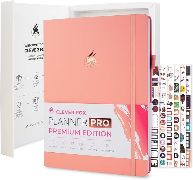 Clever Fox Planner Pro Premium – Luxurious Weekly & Monthly Planner with Budget Organizer for Productivity & Goals, Undated, A4 (Peach Pink)