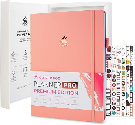 Clever Fox Planner Pro Premium – Luxurious Weekly & Monthly Planner with Budget Organizer for Productivity & Goals, Undated, A4 (Peach Pink)