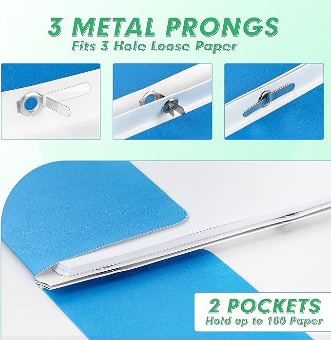 Two Pocket Folders, PANDRI 60 Pack Two Pocket Folders with Prongs, 2 Pocket 3 Prong Folders Designed for Office and Classroom, Letter Size, Assorted 5 Colors