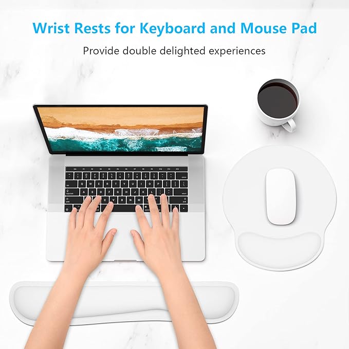 Dapesuom Keyboard Wrist Rest and Mouse Pad with Wrist Support, Memory Foam Wrist Rests for Keyboard and Mouse Set, Ergonomic Wrist Pad with Non Slip Base for Easy Typing & Pain Relief,Ivory White