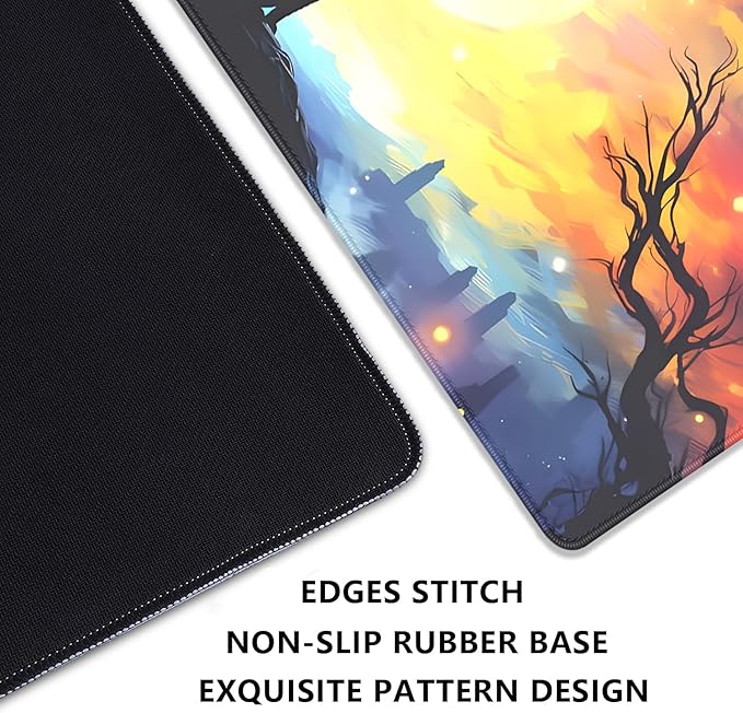 Black Cat Starry Night Mouse Pad Desk Mat,Large Extended Gaming Mouse Pad with Stitched Edges,Non-Slip Waterproof Rubber Base for Office,Computer,Keyboard,Laptop and Home Desk Pad(27.5X11.8 in)