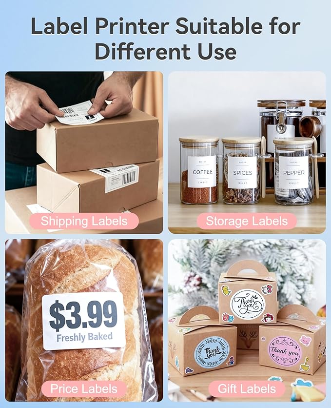 Bluetooth Thermal Label Printer, Wireless 4x6 Shipping Label Printer for Small Business, High-Speed Thermal Printer Compatible with Android, iOS & Windows for Amazon, Ebay, Shopify, USPS