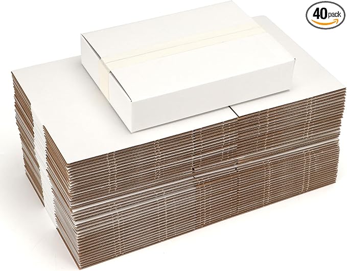 9x6.5x1.75 Small Shipping Boxes Set of 40, 3 Layers E Watts White Corrugated Cardboard Box Mailers for Mailing, Moving, Business Packing