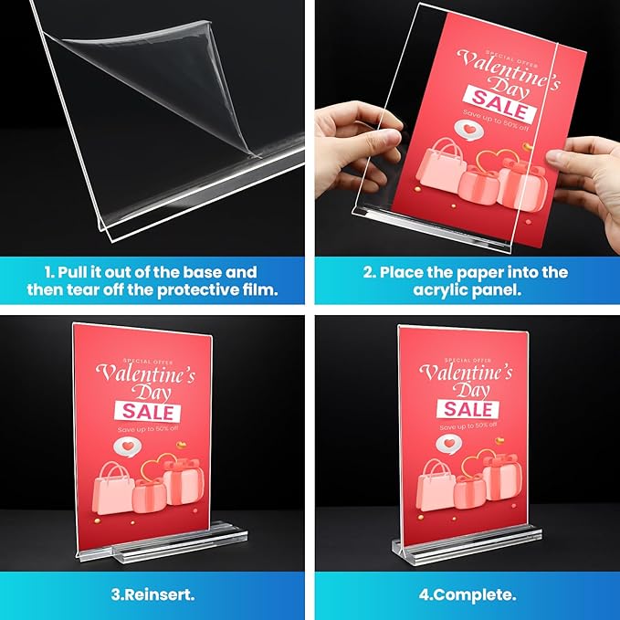 Acrylic Sign Holder 8.5x11, 8Pack Clear TableTop Sign Holder-Sided, Plastic Flyer Display Holder with Vertical Base, Clear Flyer Stand Menu Table Display Holders for Restaurants Office Store Show Fair