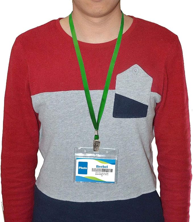 Beebel Green Lanyards 100 Pack Nylon Flat Badge Lanyard for Id Badge Name Tag (Green, 100 Pack)