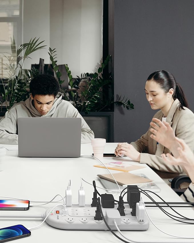 Power Strip Surge Protector (3,400 Joules), DEPOW 24 AC Multiple Outlets (1875W/15A) with 6 USBs (2 USB-C Ports), 8 Ft Long Heavy Duty Extension Cord, Flat Plug, Wall Mount for Home, Office, White