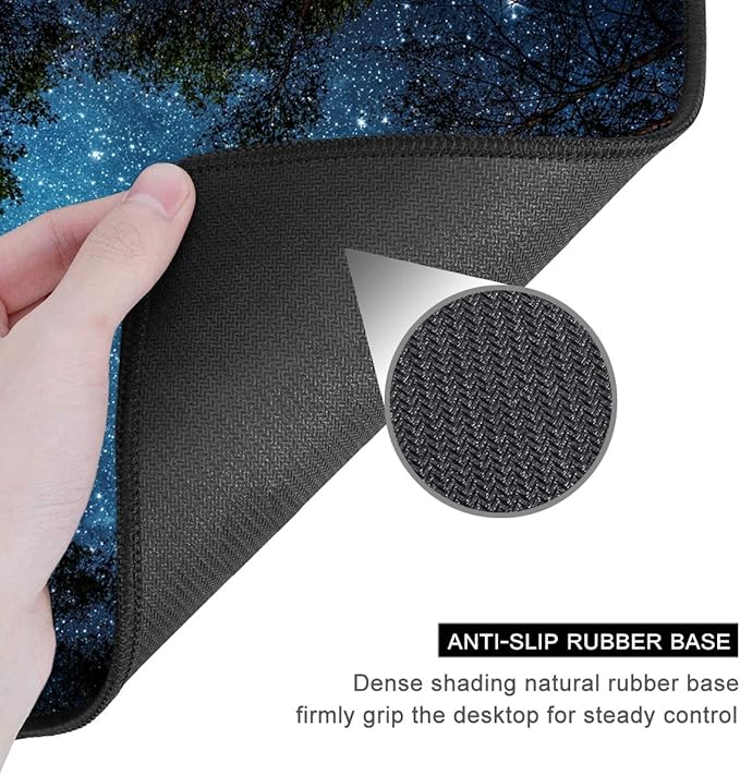 Auhoahsil Mouse Pad, 12 x 10 in Nature Theme Computer Mouse Pad for Desk, Premium-Textured Non-Slip Rubber Stitched Edges Waterproof Square Mouse Mat for Gaming Work Wireless Mice, Night Sky
