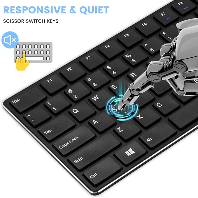 K01R Wireless Keyboard, 2.4G Slim and Compact Wireless Keyboard with Numeric Keypad, Long Battery Life, Lag-Free for PC Laptop Computer Windows, Black