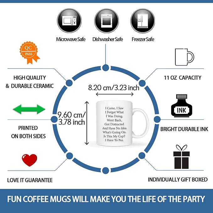 Funny I Came I Saw I Forgot What I Was Doing Coffee Mug - Senior Citizens, Elderly, Men & Women - Birthday, Mother's Day, Father's Day