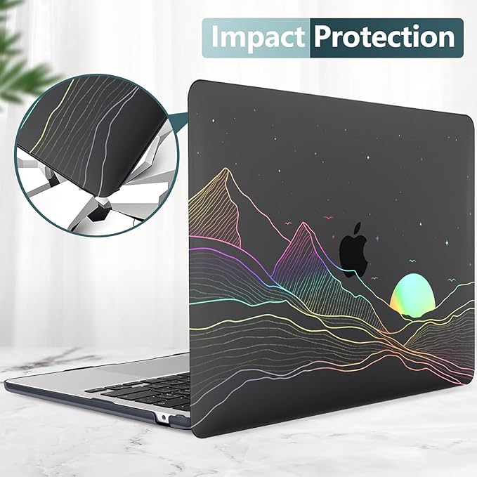 KEROM Clear Black Case for MacBook Air 13 inch 2021-2018 M1 A2337 A2179 A1932, Plastic Hard Shell Case & Keyboard Cover for MacBook Air 13.3 inch, Sunrise