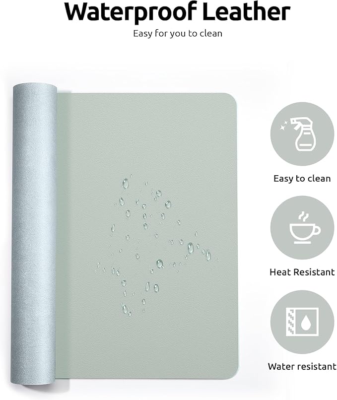 YSAGi Leather Desk Protector, Office Mat, Large Mouse Mat, Non-Slip PU Leather Blotter, Laptop Pad, Waterproof Writing Pad for Office and Home (Grayish Green, 23.6" x 13.8")
