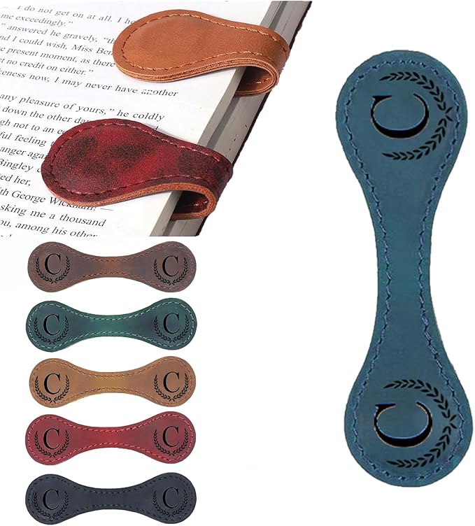 Artlaza Personalized Magnetic Leather Bookmark, 26 Letters Custom Leather Bookmarks, Handmade, Leather Magnetic Bookmark for Book Lovers Readers Women Kid(Blue，C）